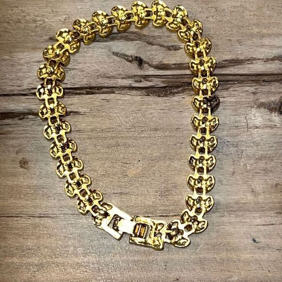 Etched Filigree Gold Tone Tennis Bracelet - Picture 5 of 6